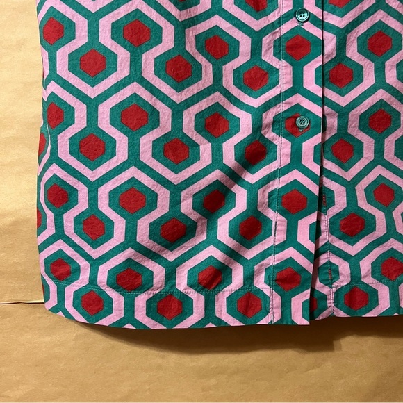 Weekend MaxMara Curvato Geometric Print Ruffle Shirt Dress Button Front Size 10 - Picture 9 of 13